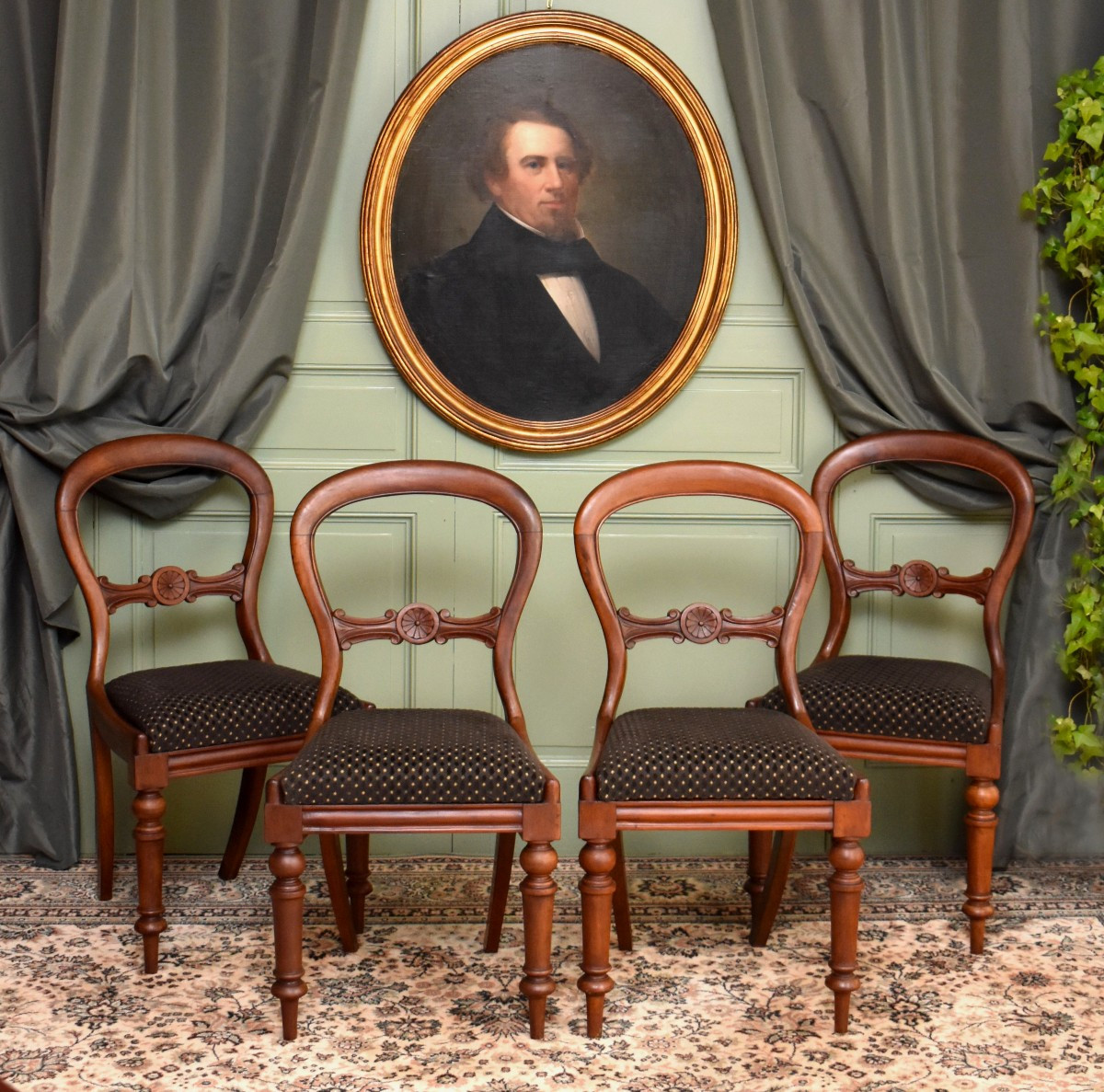 Suite Of Four English Chairs In Solid Mahogany, Victorian Period, England, Early 19th Century
