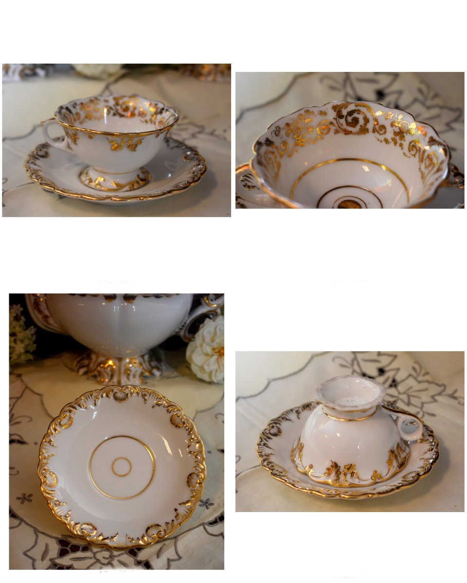Service à café en Porcelaine Blanche et Or, Style louis XV / Rocaille, Epoque Louis Philippe-photo-8