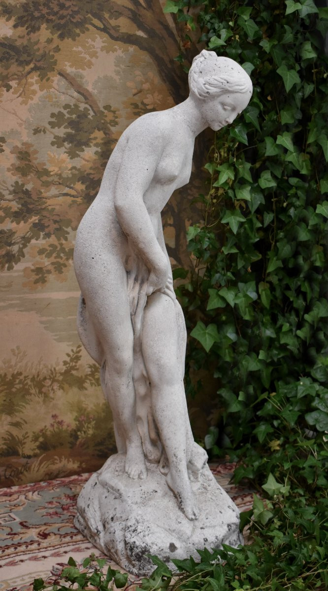 Diane Au Bain, Statue De Jardin, Reconstituted Stone, After Falconet ( 1716-1791) , 20th Century-photo-3