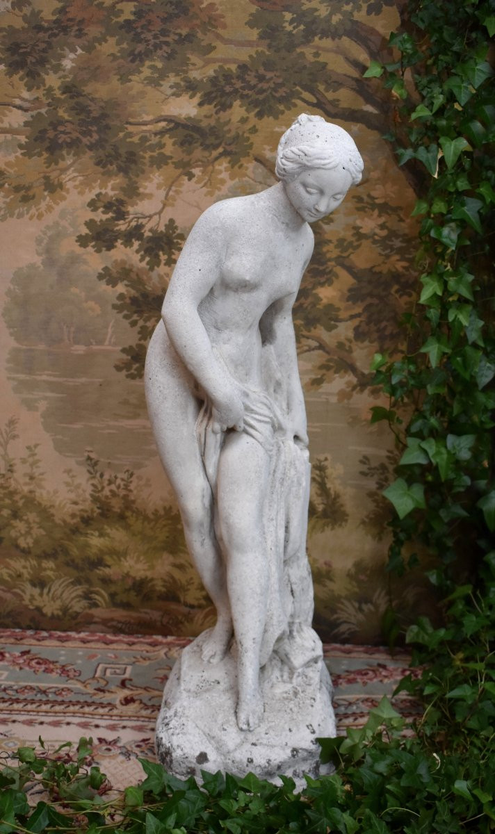Diane Au Bain, Statue De Jardin, Reconstituted Stone, After Falconet ( 1716-1791) , 20th Century-photo-4