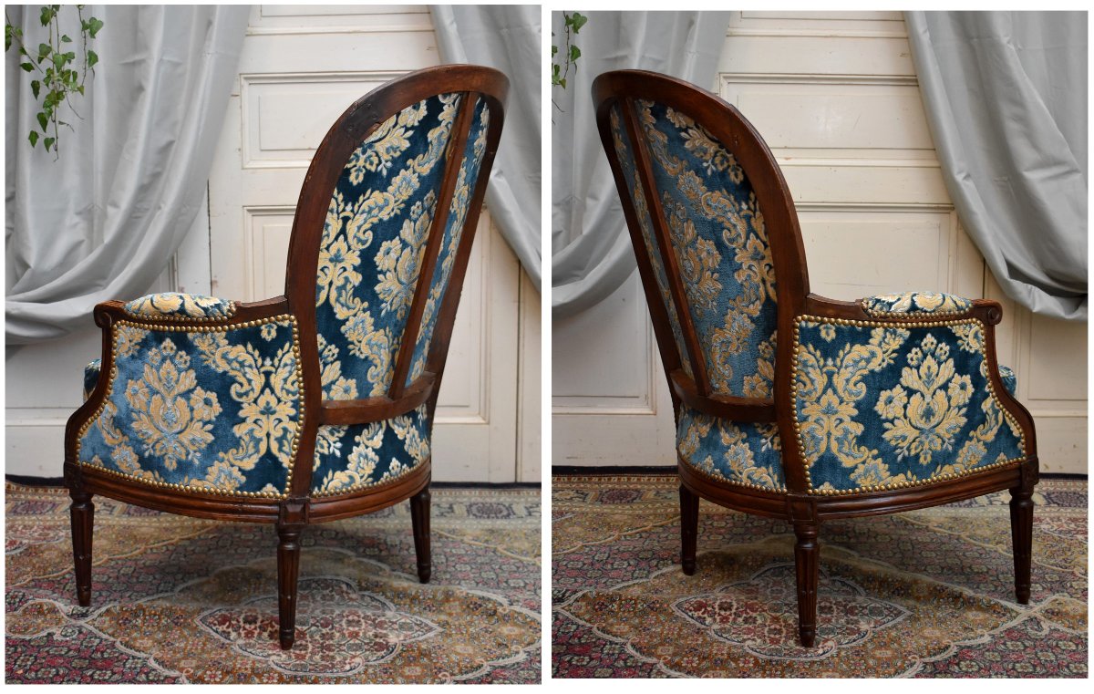 Bergère d' époque Louis XVI,   Tissu Velours De Gênes,  époque XVIII Eme, -photo-1