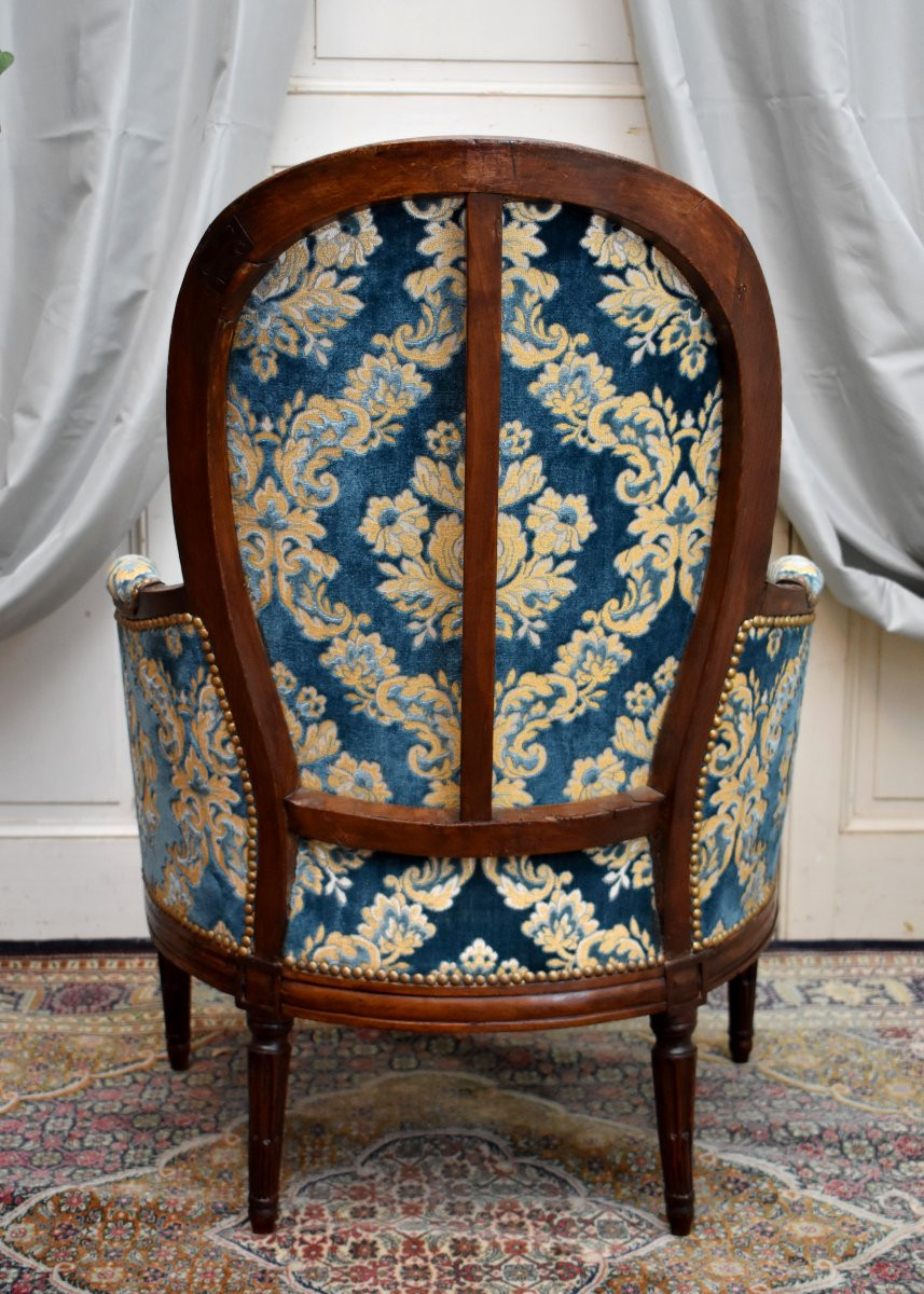 Bergère d' époque Louis XVI,   Tissu Velours De Gênes,  époque XVIII Eme, -photo-2