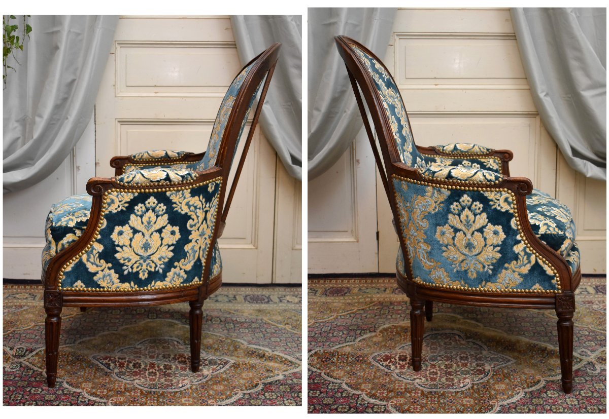 Bergère d' époque Louis XVI,   Tissu Velours De Gênes,  époque XVIII Eme, -photo-3