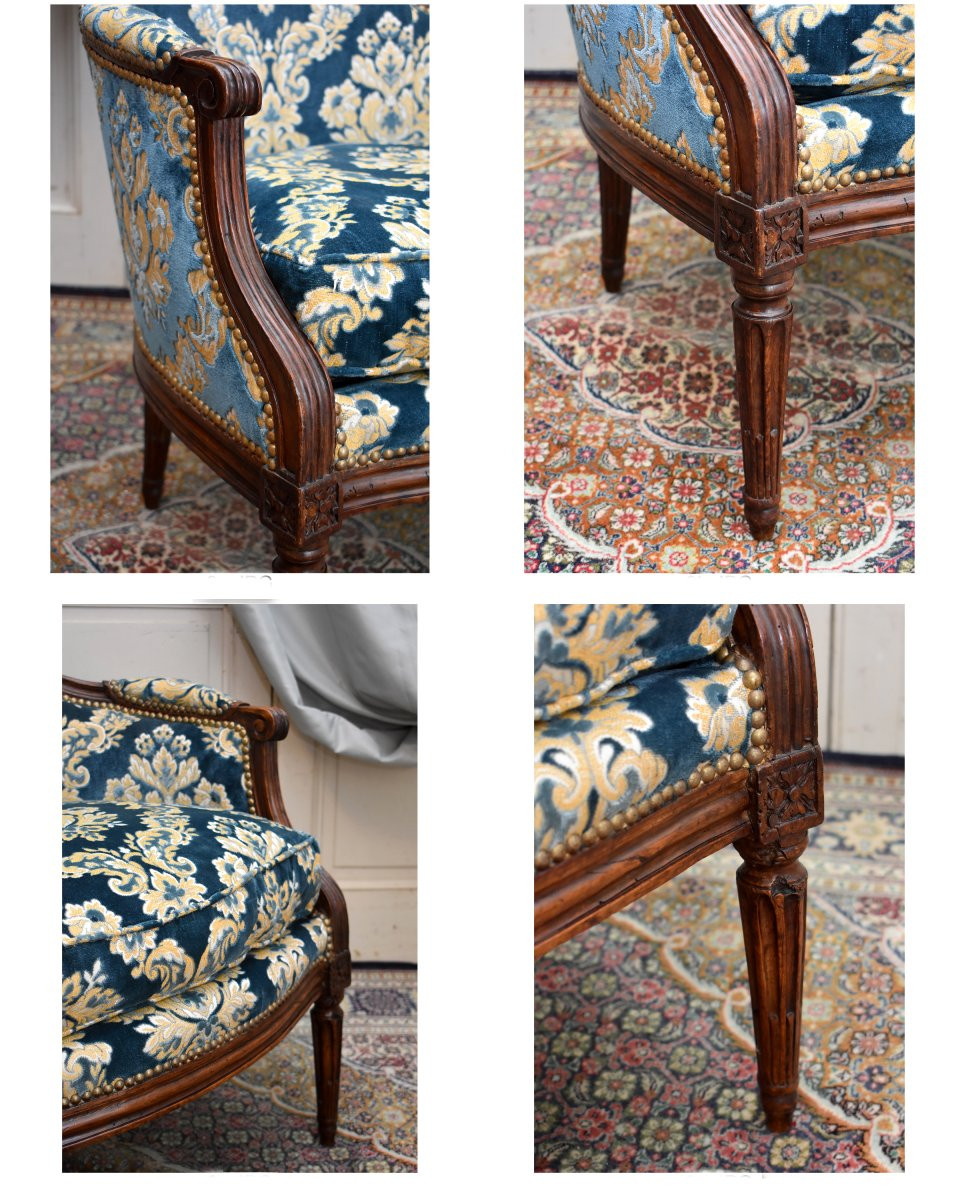 Bergère d' époque Louis XVI,   Tissu Velours De Gênes,  époque XVIII Eme, -photo-5