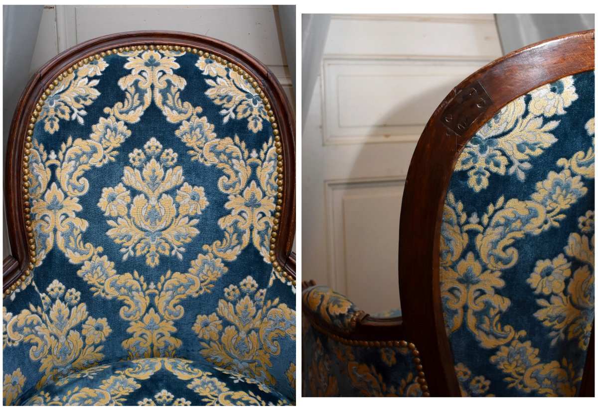 Bergère d' époque Louis XVI,   Tissu Velours De Gênes,  époque XVIII Eme, -photo-7