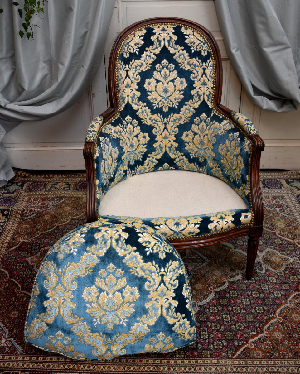Bergère d' époque Louis XVI,   Tissu Velours De Gênes,  époque XVIII Eme, -photo-8