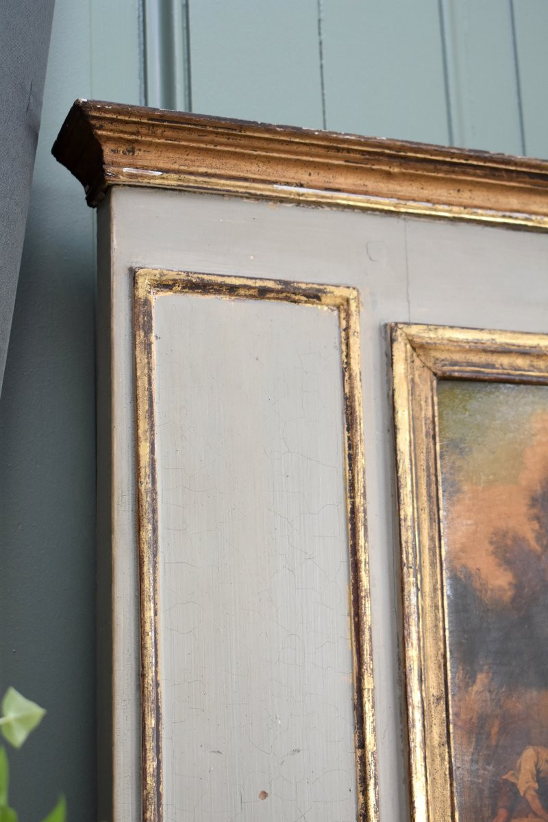Louis XVI Style Trumeau, Lacquered And Gilded Wood, Country Scene, Village Fete, 19th Century-photo-4