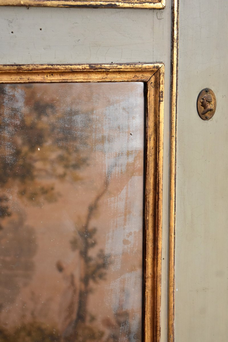 Louis XVI Style Trumeau, Lacquered And Gilded Wood, Country Scene, Village Fete, 19th Century-photo-6