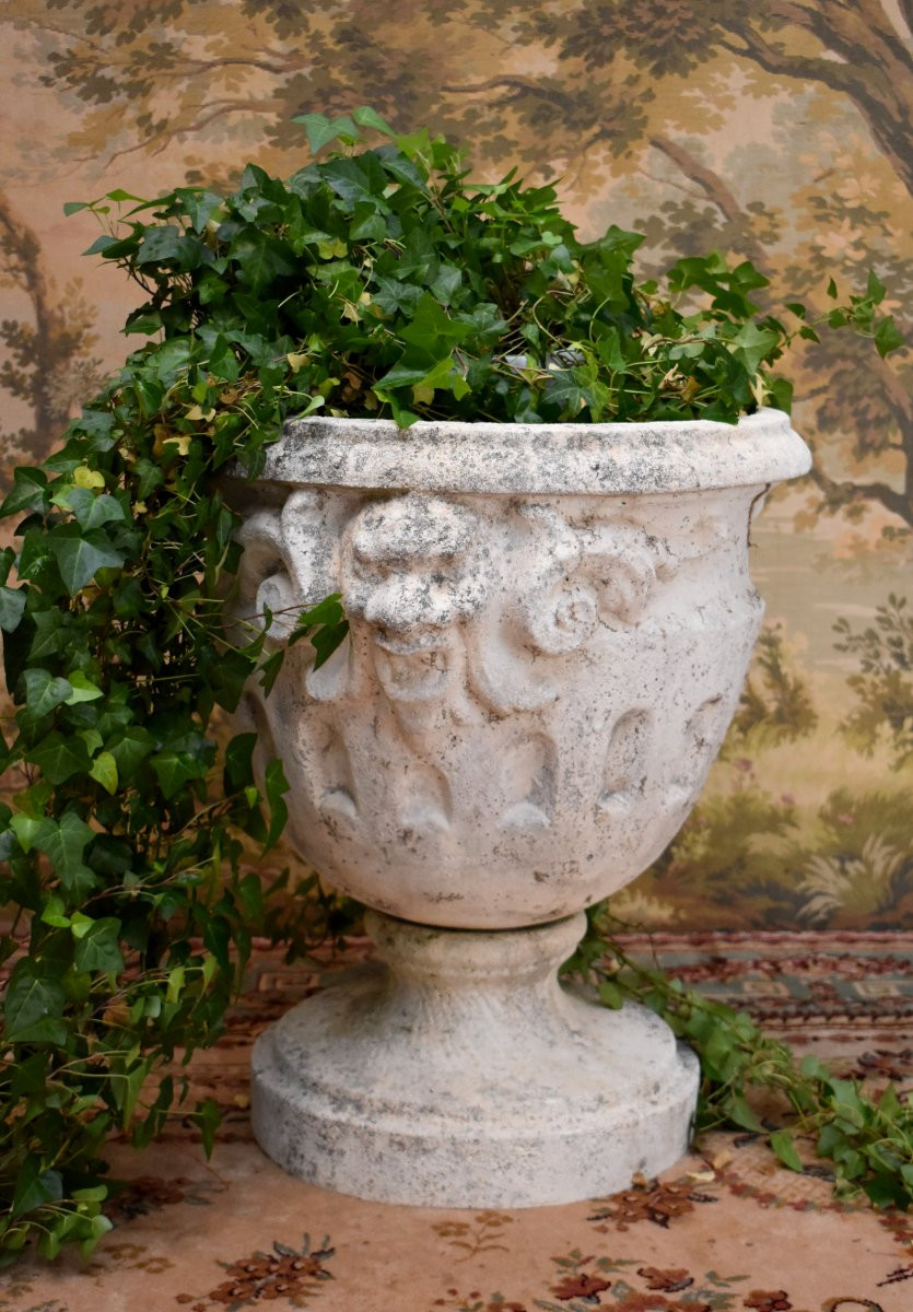 Grande Vasque de Jardin en Pierre Reconstituée, Décor de Grotesques, Jardinière, XXème-photo-1