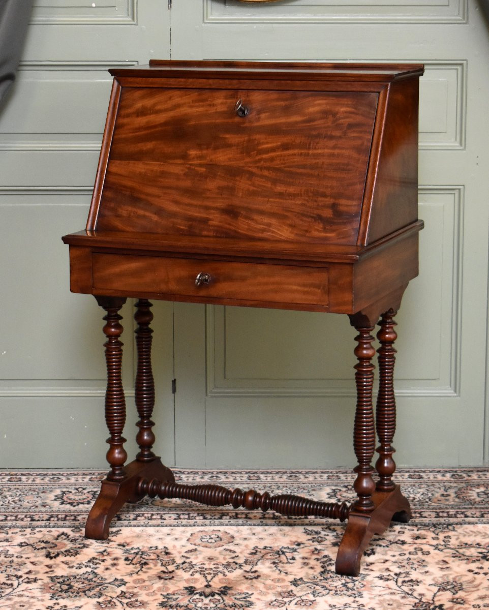 Secrétaire de Dame, Bonheur du Jour, Bureau de Pente, Epoque  Louis Philippe, Acajou, XIXème-photo-2