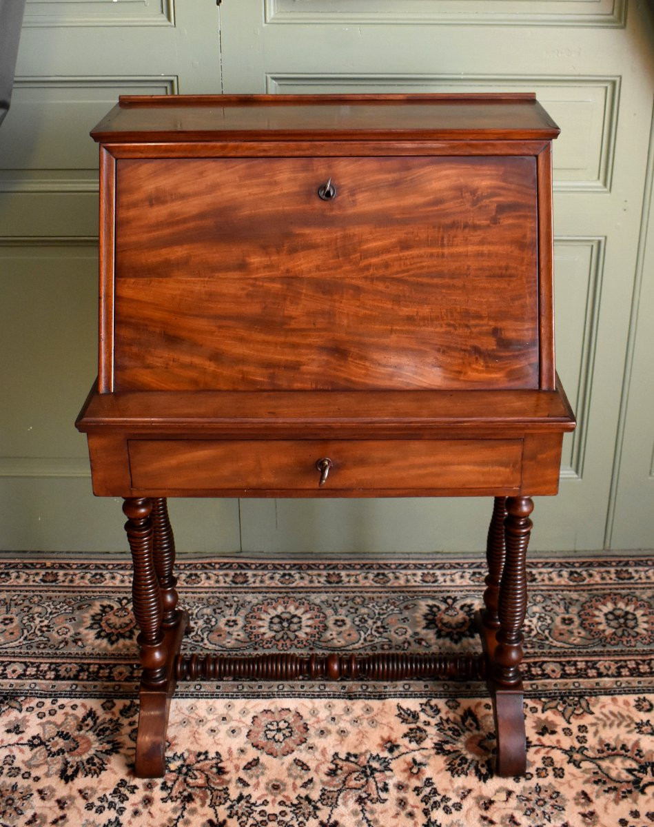 Secrétaire de Dame, Bonheur du Jour, Bureau de Pente, Epoque  Louis Philippe, Acajou, XIXème-photo-3