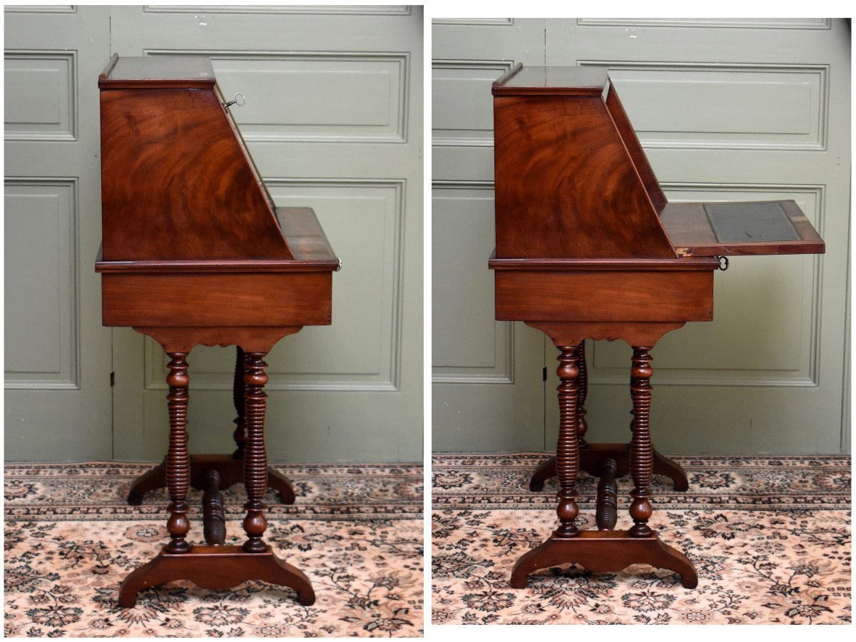 Secrétaire de Dame, Bonheur du Jour, Bureau de Pente, Epoque  Louis Philippe, Acajou, XIXème-photo-3