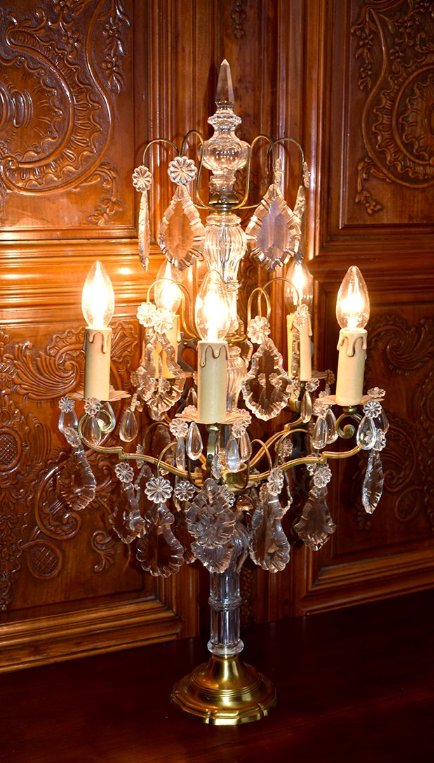 Grande Girandole de Style louis XV , Pampilles Cristal, Cinq Feux, Epoque Milieu XXème-photo-2