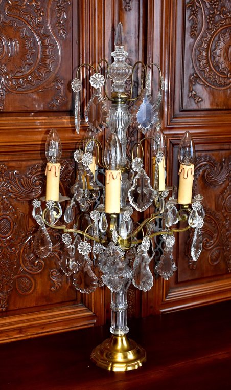 Grande Girandole de Style louis XV , Pampilles Cristal, Cinq Feux, Epoque Milieu XXème-photo-3