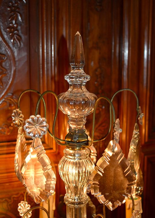 Grande Girandole de Style louis XV , Pampilles Cristal, Cinq Feux, Epoque Milieu XXème-photo-4