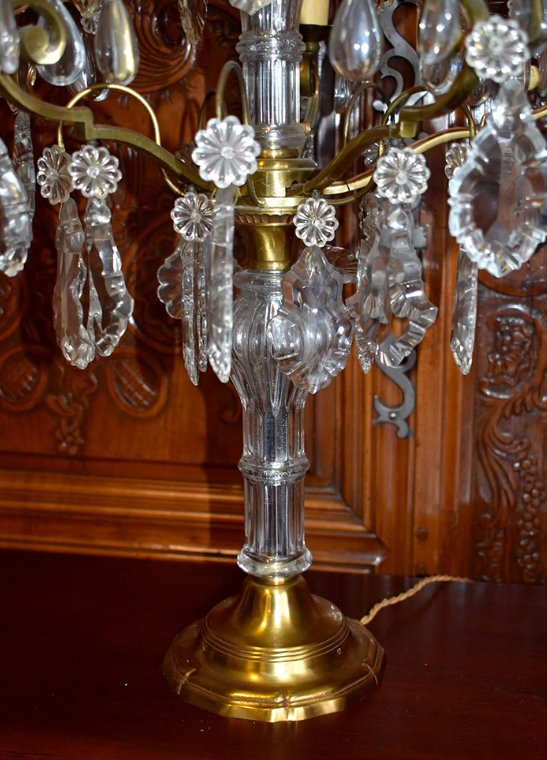 Grande Girandole de Style louis XV , Pampilles Cristal, Cinq Feux, Epoque Milieu XXème-photo-4