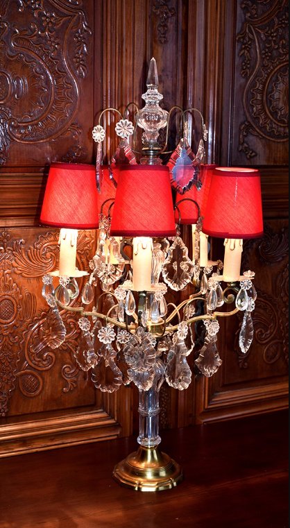 Grande Girandole de Style louis XV , Pampilles Cristal, Cinq Feux, Epoque Milieu XXème-photo-7