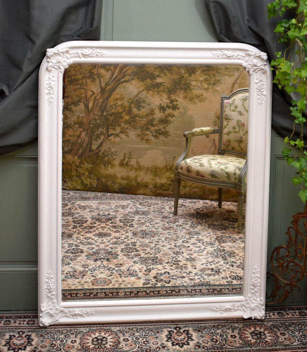 Miroir  de Style Louis XV / Rocaille Laqué Blanc, Miroir de Cheminée, Epoque XIXème-photo-2