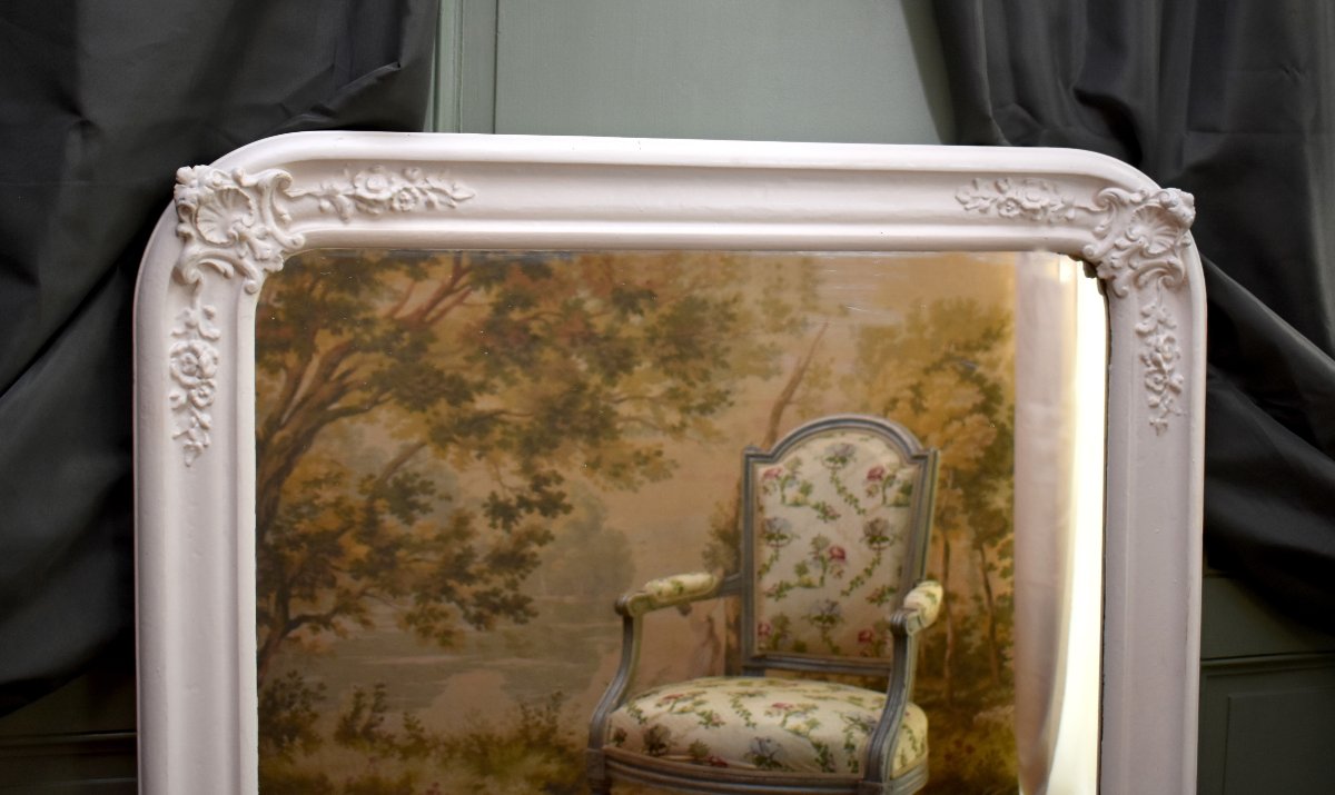 Miroir  de Style Louis XV / Rocaille Laqué Blanc, Miroir de Cheminée, Epoque XIXème-photo-3