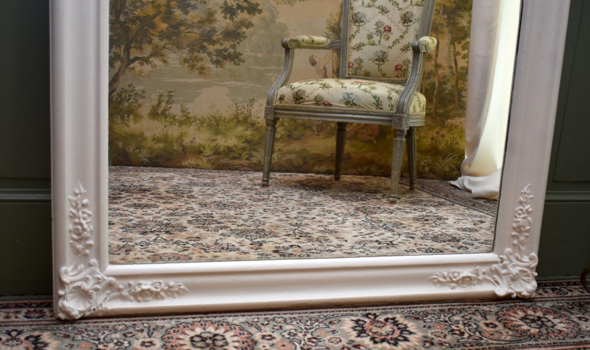 Miroir  de Style Louis XV / Rocaille Laqué Blanc, Miroir de Cheminée, Epoque XIXème-photo-4