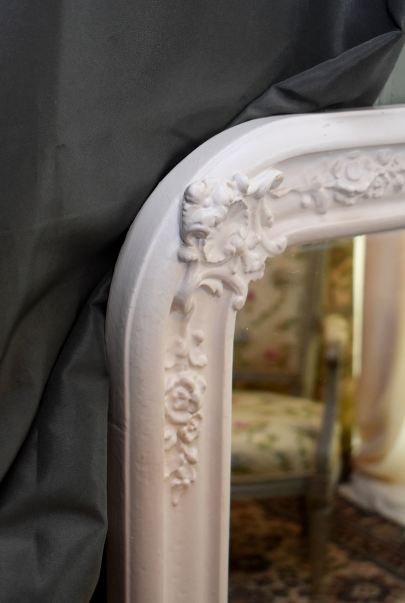 Miroir  de Style Louis XV / Rocaille Laqué Blanc, Miroir de Cheminée, Epoque XIXème-photo-1