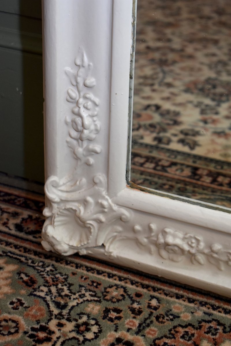 Miroir  de Style Louis XV / Rocaille Laqué Blanc, Miroir de Cheminée, Epoque XIXème-photo-2