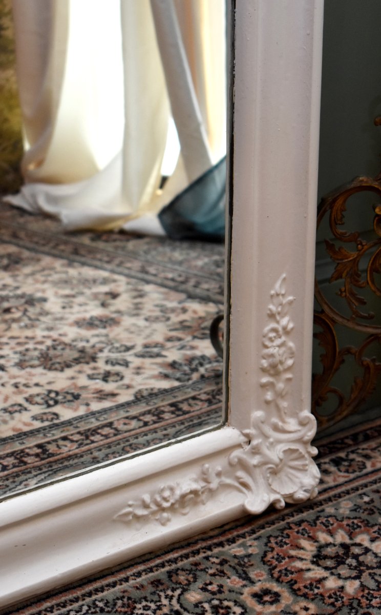 Miroir  de Style Louis XV / Rocaille Laqué Blanc, Miroir de Cheminée, Epoque XIXème-photo-3