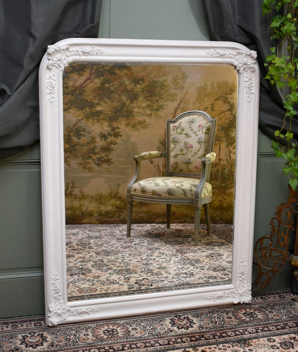 Miroir  de Style Louis XV / Rocaille Laqué Blanc, Miroir de Cheminée, Epoque XIXème