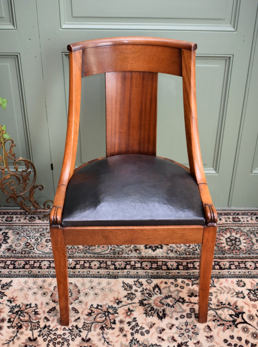 Restoration Style Office Chair, Leather Seat, Early 20th Century-photo-3
