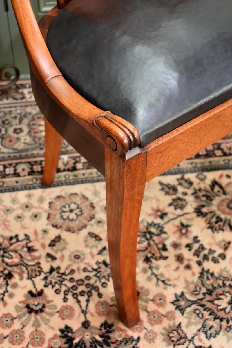 Restoration Style Office Chair, Leather Seat, Early 20th Century-photo-5