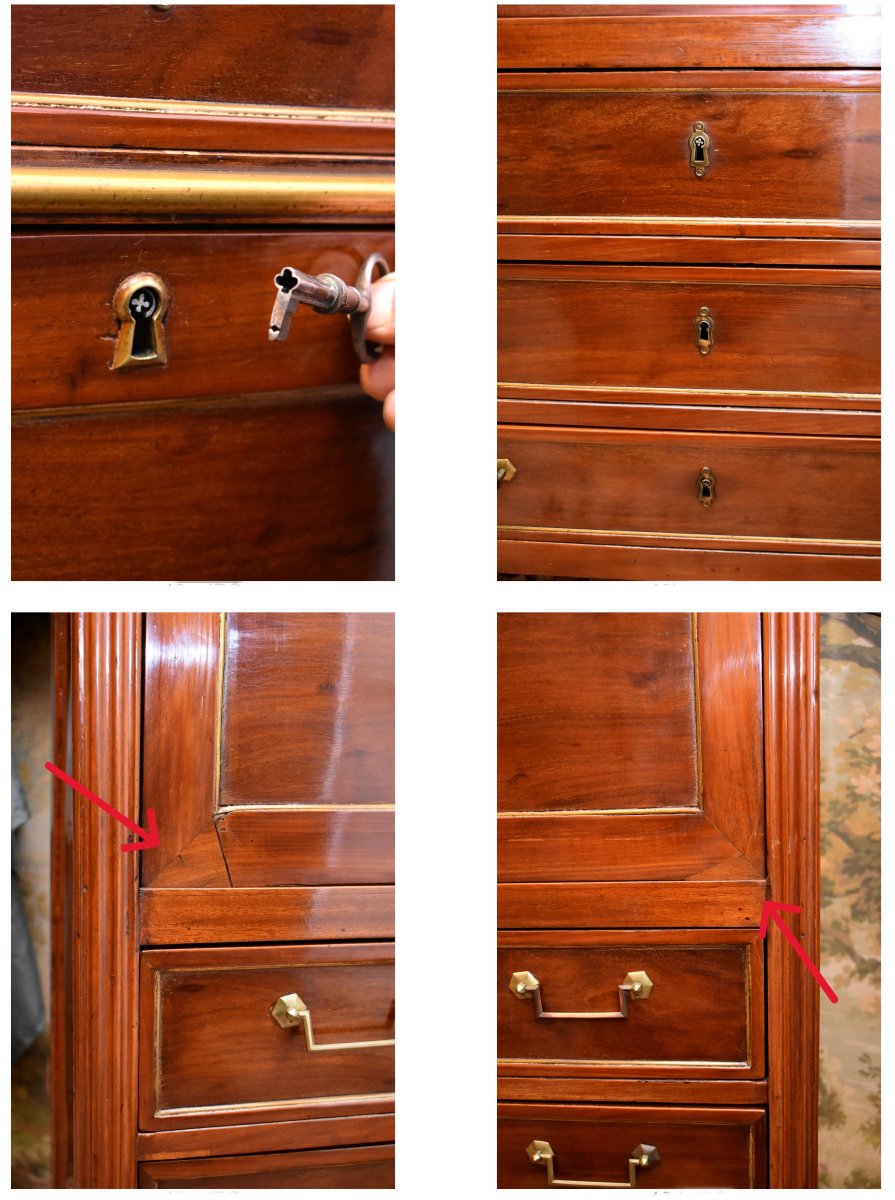 Louis XVI Period Secretary, Early Directoire, 18th Century, Speckled Mahogany, Cloverleaf Locks-photo-6