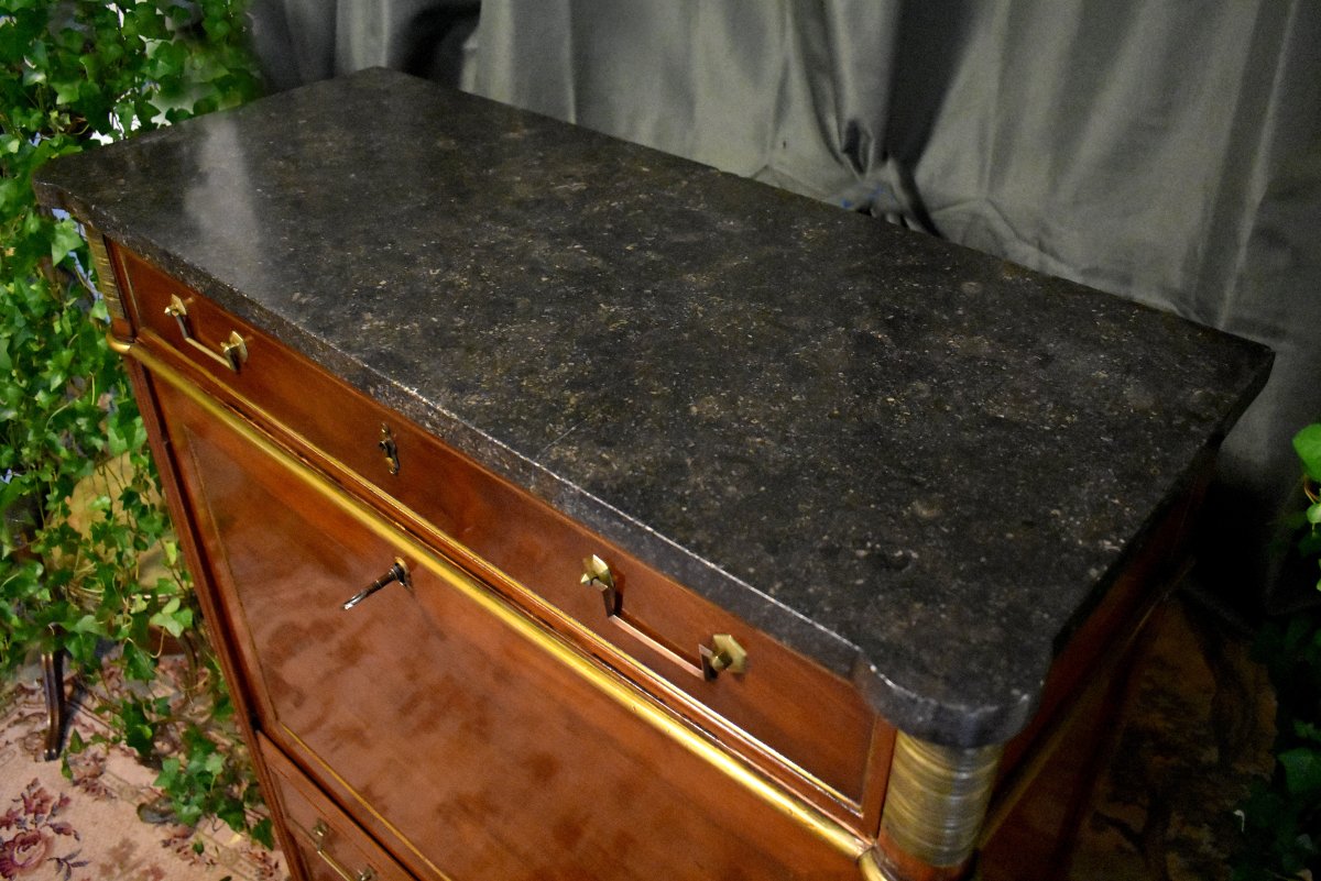Louis XVI Period Secretary, Early Directoire, 18th Century, Speckled Mahogany, Cloverleaf Locks-photo-8