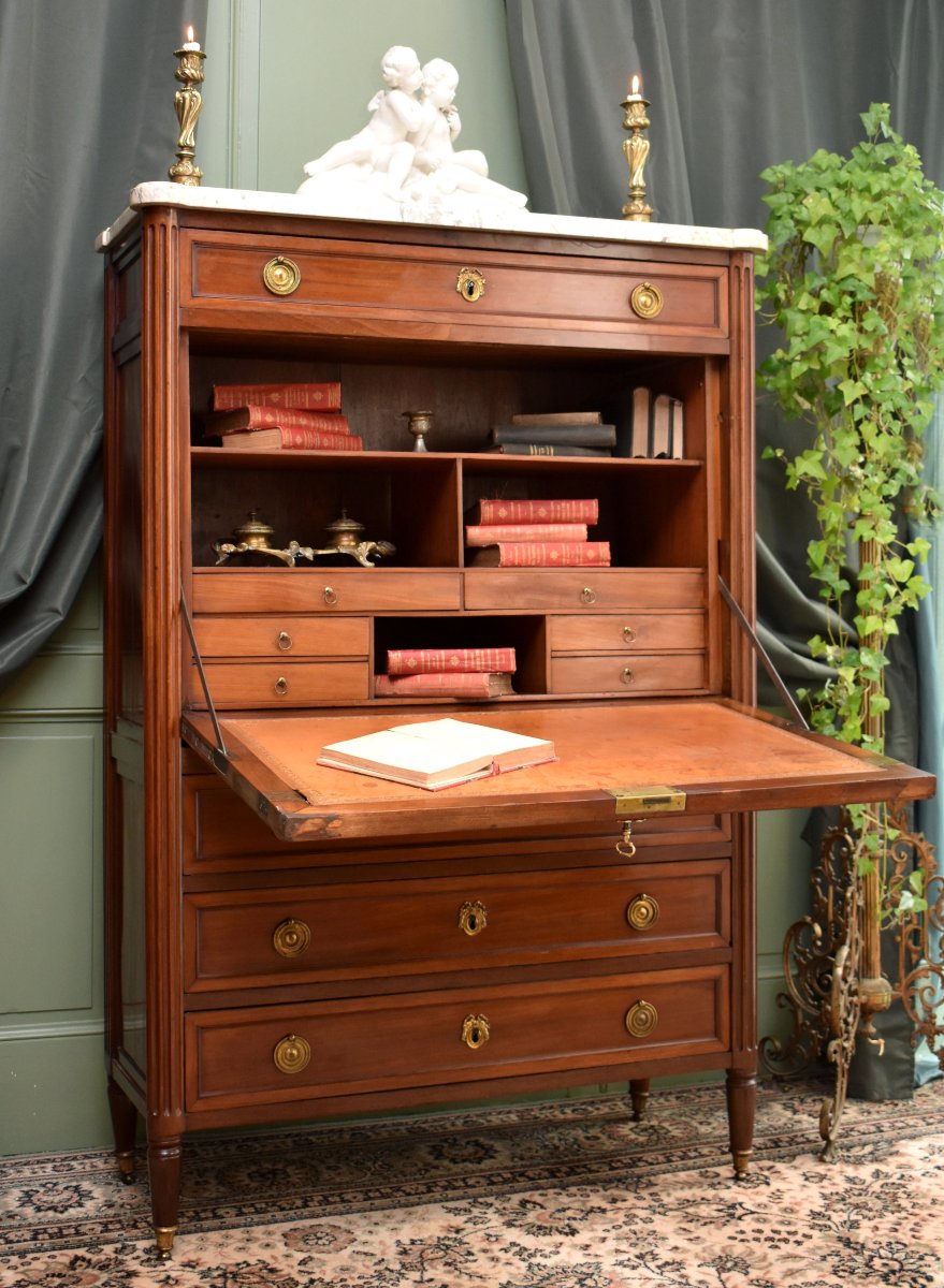 Louis XVI Mahogany Secretary Desk, Clover Locks, 18th Century-photo-2