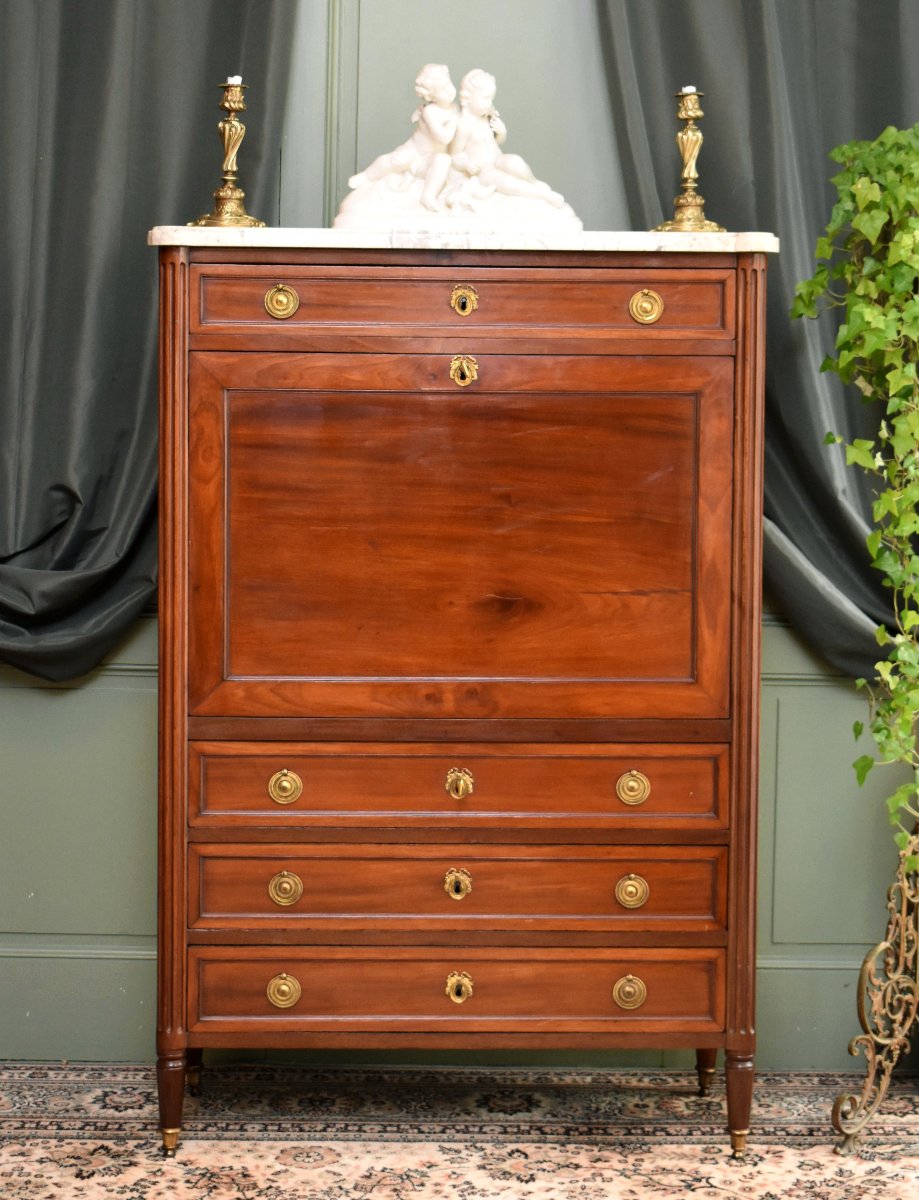 Louis XVI Mahogany Secretary Desk, Clover Locks, 18th Century-photo-3