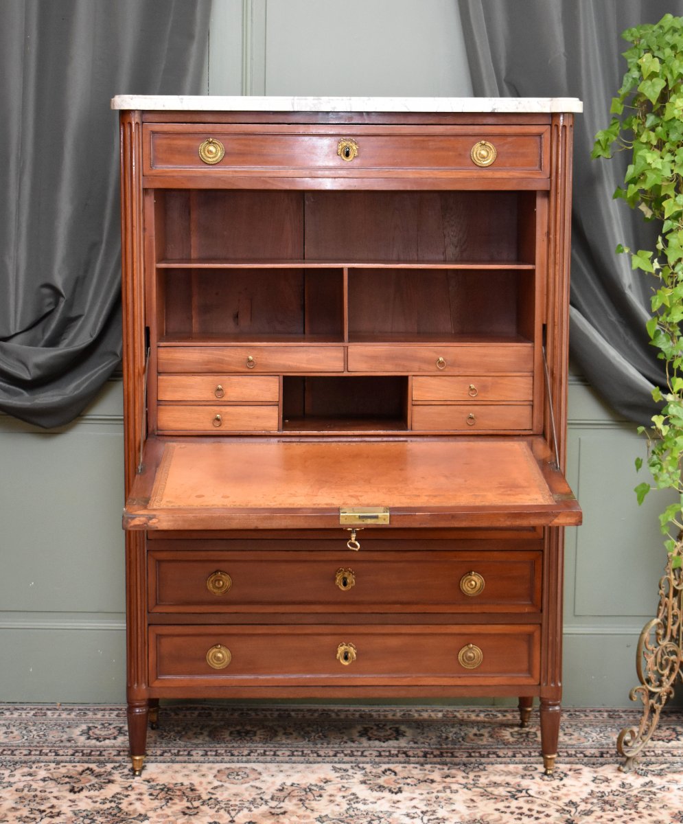 Louis XVI Mahogany Secretary Desk, Clover Locks, 18th Century-photo-4