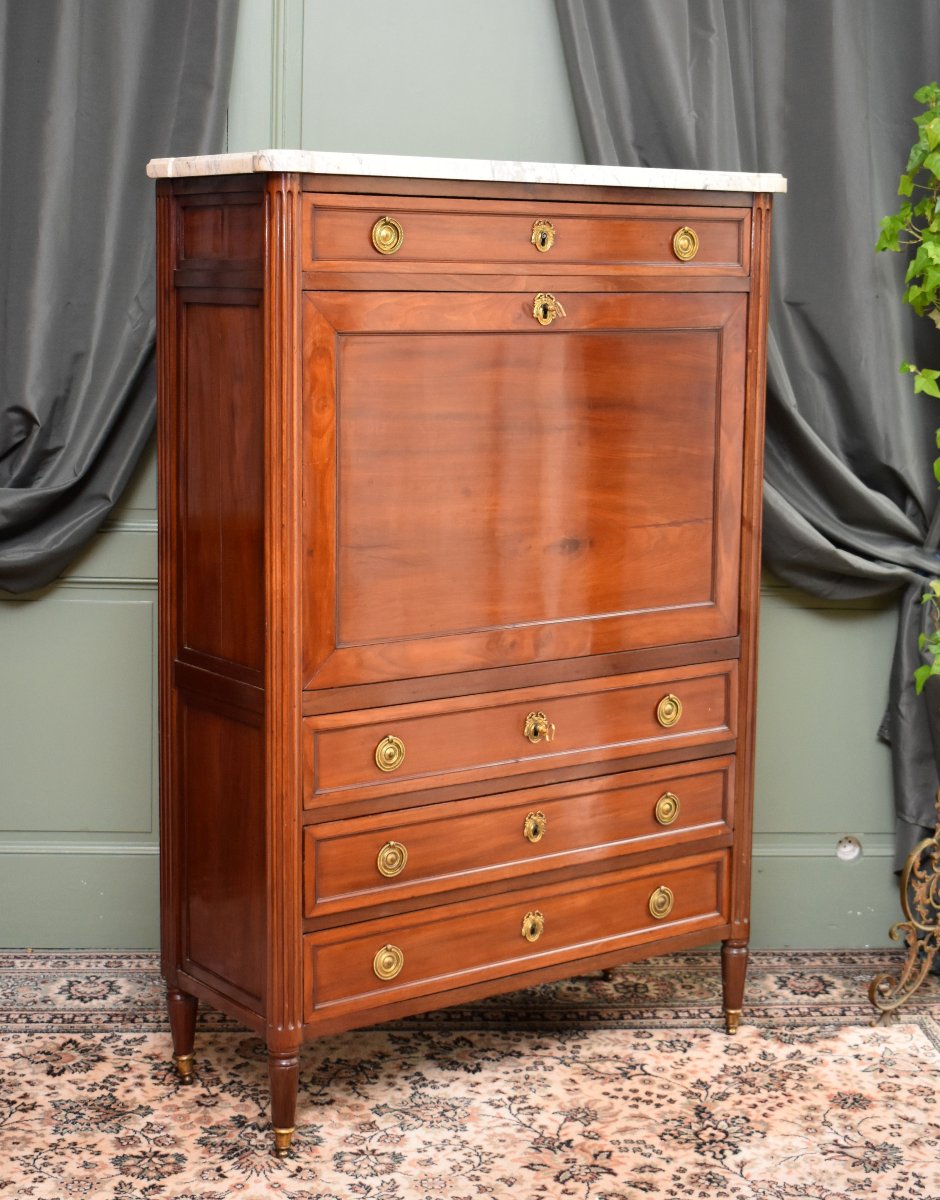 Louis XVI Mahogany Secretary Desk, Clover Locks, 18th Century-photo-3
