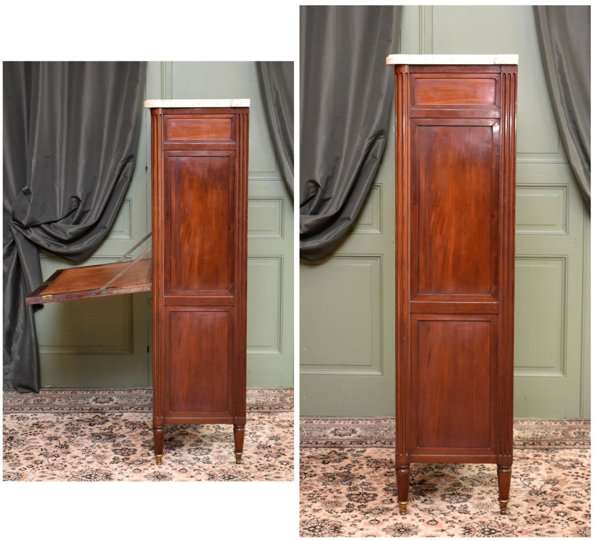 Louis XVI Mahogany Secretary Desk, Clover Locks, 18th Century-photo-6