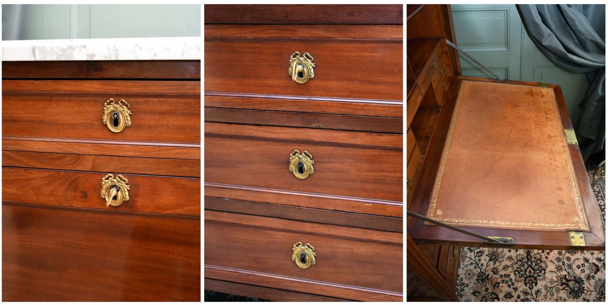 Louis XVI Mahogany Secretary Desk, Clover Locks, 18th Century-photo-7
