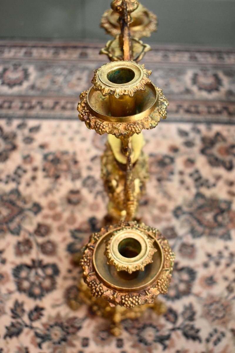 Large Altar Candelabrum With Vine Vines, Seven Lights, Candleholder, Candelabra, Gilded Bronze -photo-7