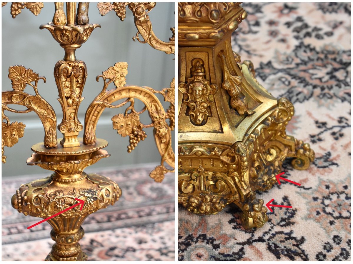 Large Altar Candelabrum With Vine Vines, Seven Lights, Candleholder, Candelabra, Gilded Bronze -photo-8