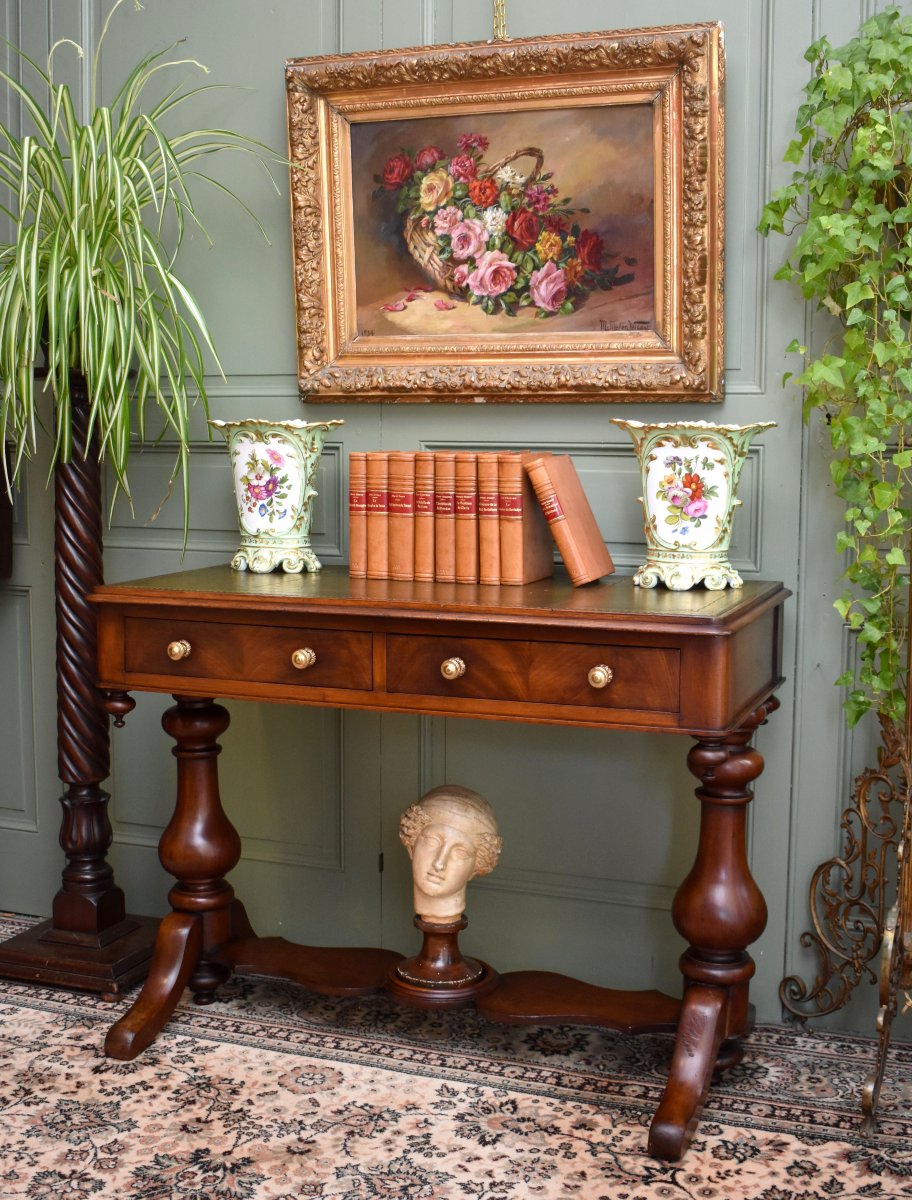 Console Anglaise en Acajou et Cuir, Epoque Fin XIXème, Angleterre-photo-2