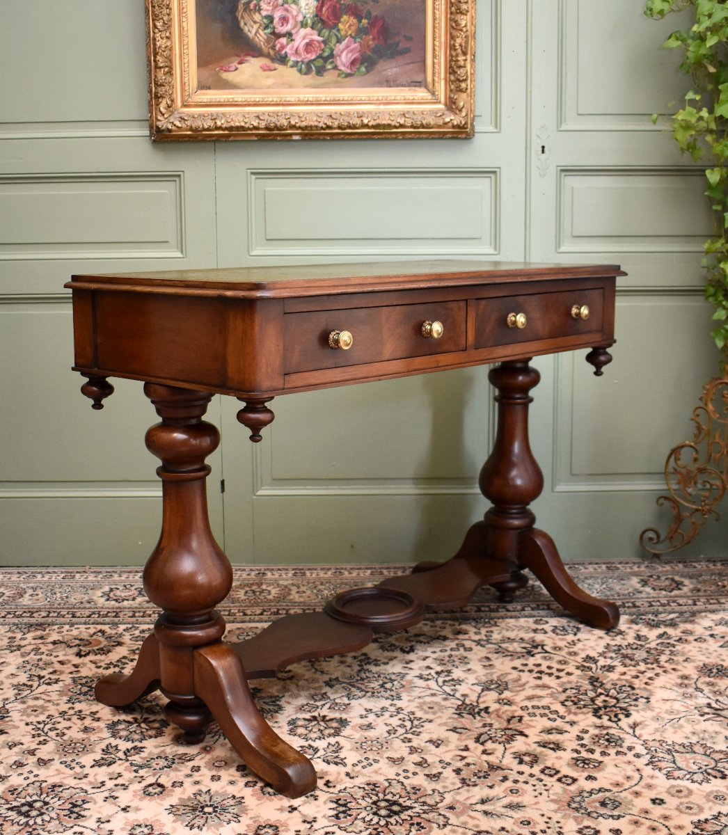 Console Anglaise en Acajou et Cuir, Epoque Fin XIXème, Angleterre-photo-3