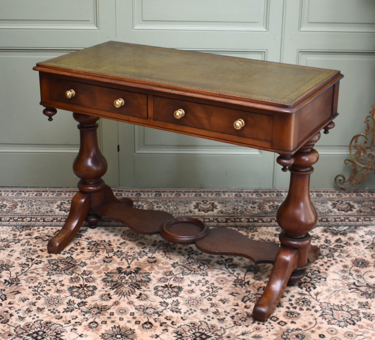 Console Anglaise en Acajou et Cuir, Epoque Fin XIXème, Angleterre-photo-4