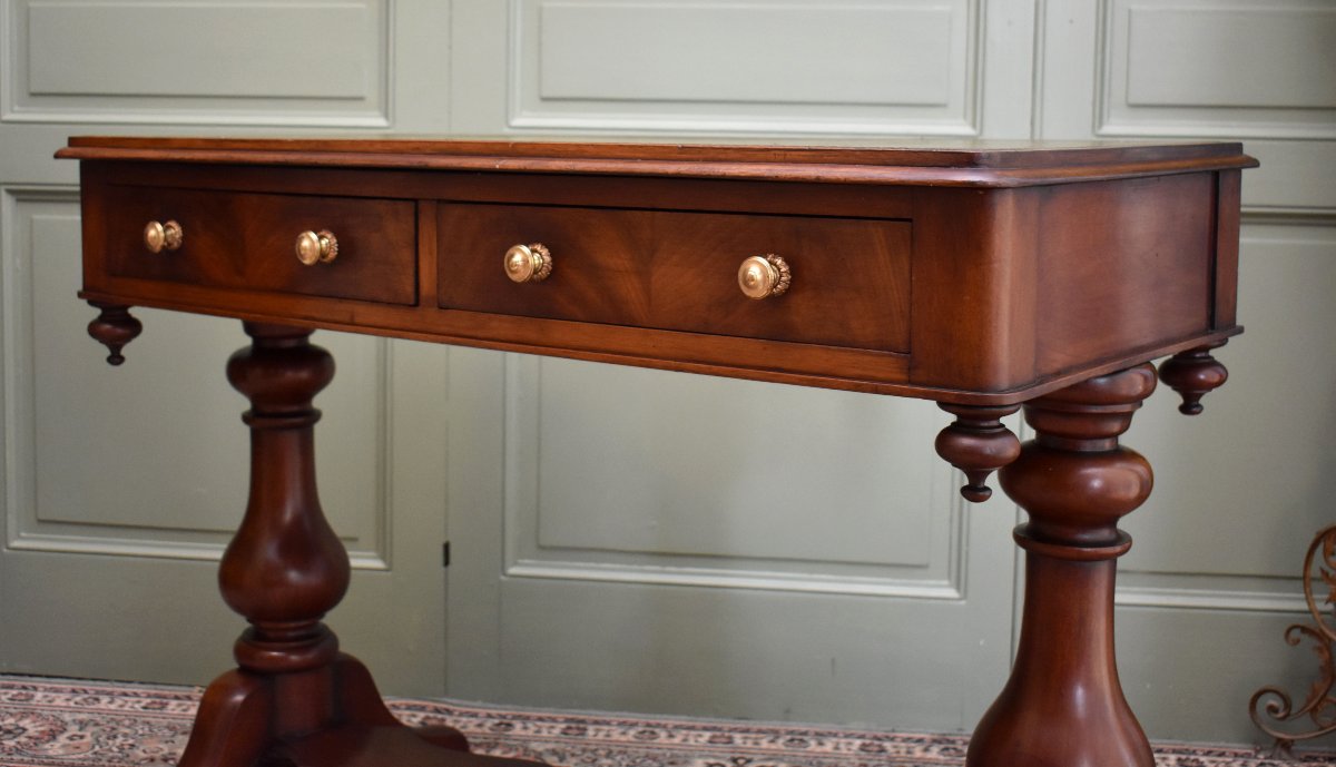 Console Anglaise en Acajou et Cuir, Epoque Fin XIXème, Angleterre-photo-3