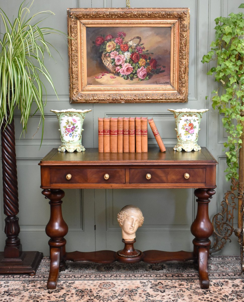 Console Anglaise en Acajou et Cuir, Epoque Fin XIXème, Angleterre