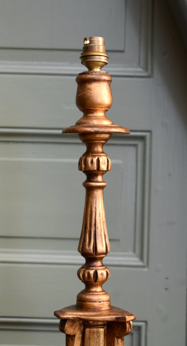 Louis XIV-style Gilded Wooden Tripod Lamp Base, Mid-20th Century-photo-4