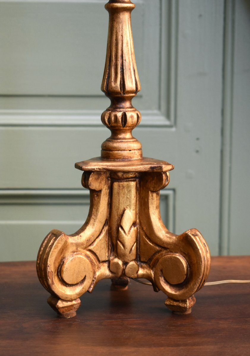 Louis XIV-style Gilded Wooden Tripod Lamp Base, Mid-20th Century-photo-1