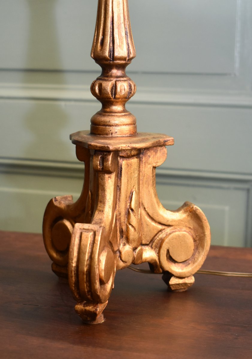 Louis XIV-style Gilded Wooden Tripod Lamp Base, Mid-20th Century-photo-2