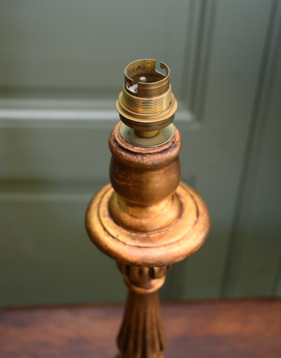 Louis XIV-style Gilded Wooden Tripod Lamp Base, Mid-20th Century-photo-3