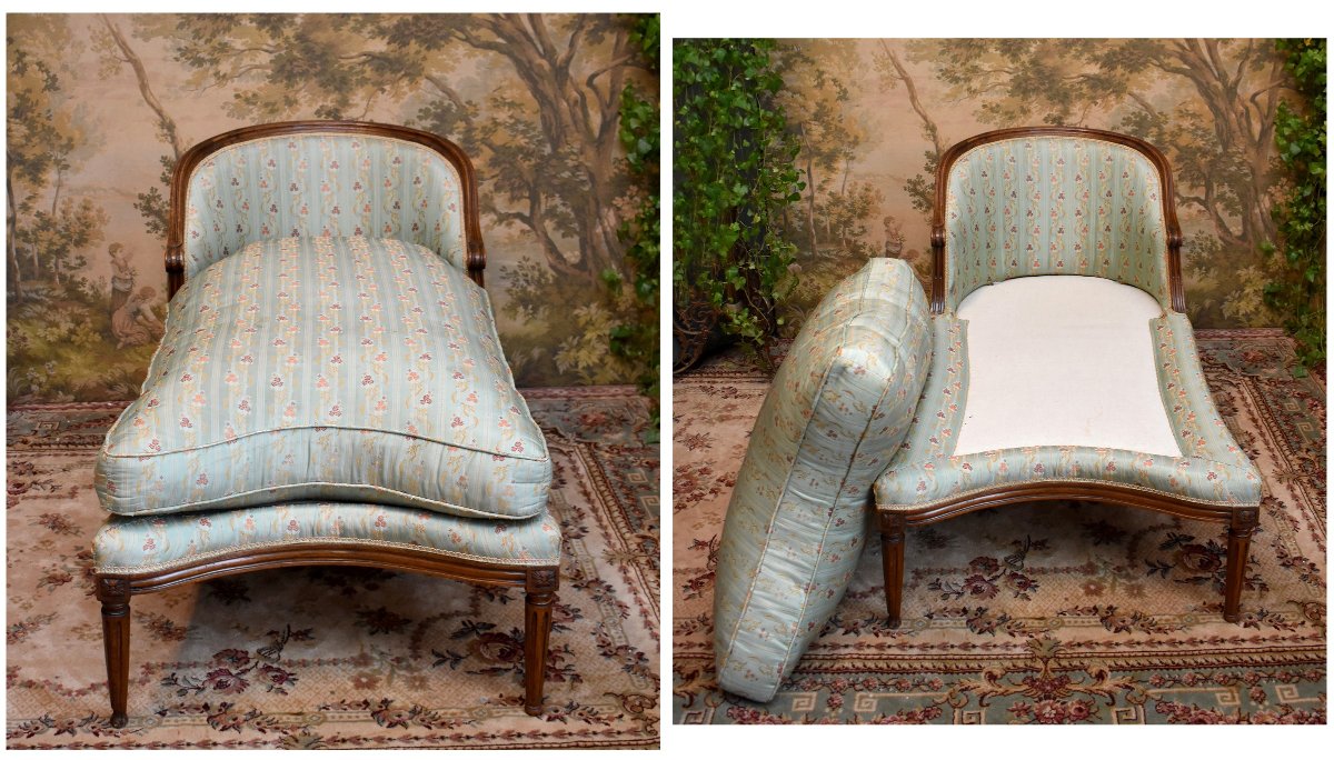 Gondola-shaped "duchesse Brisée" Chair, Louis XVI Period, 18th Century, Circa 1780, With Armrest And Footrest-photo-2